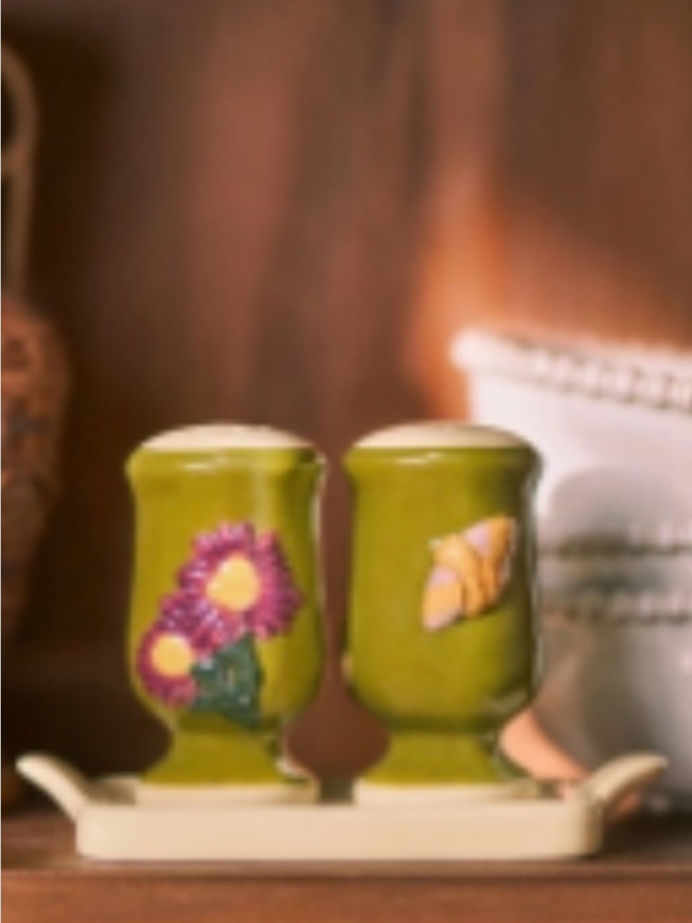Anthropologie The Faye Icon Stoneware Salt & Pepper shakers.